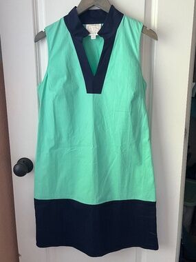 STS Sail to Sable Colorblock Shift Dress Green Blue Trim Stretch Coastal Preppy
